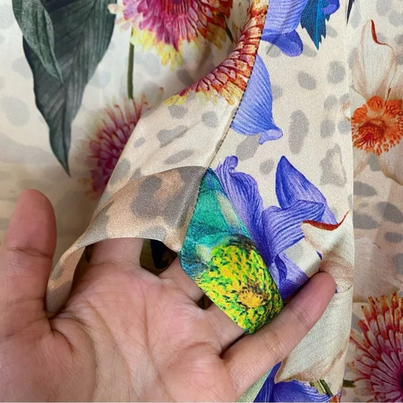 NWT Adriana Iglesias Aneta Floral Leopard Print 100% Silk Wide Leg Pants - Picture 6 of 8